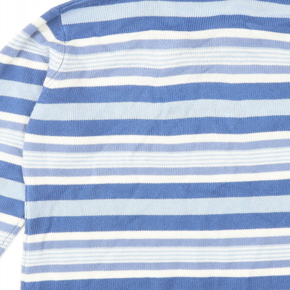 EWM Womens Blue V-Neck Striped Acrylic Pullover Jumper Size 14 - Size 14-16