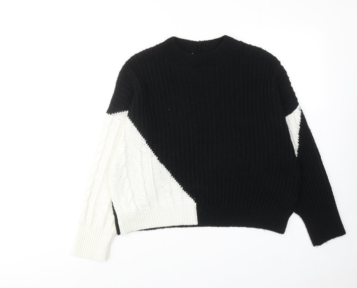 Topshp Womens Black Round Neck Acrylic Pullover Jumper Size S