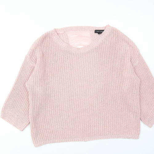 New Look Womens Pink Round Neck Acrylic Pullover Jumper Size M - Distressed Back Detail