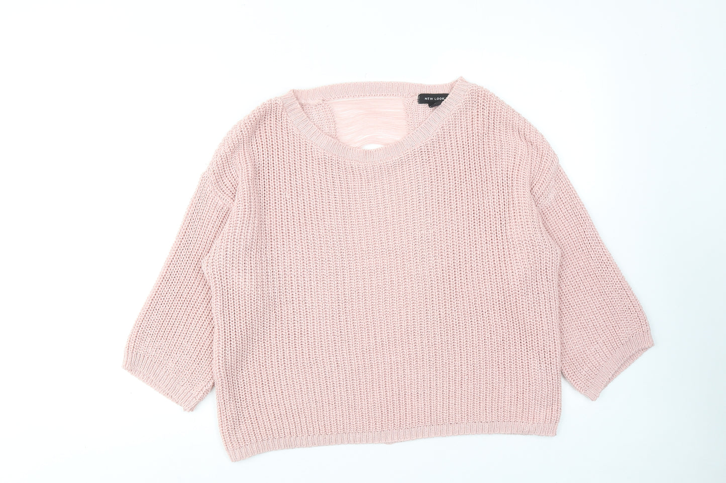 New Look Womens Pink Round Neck Acrylic Pullover Jumper Size M - Distressed Back Detail