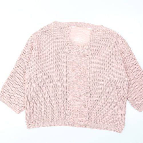 New Look Womens Pink Round Neck Acrylic Pullover Jumper Size M - Distressed Back Detail