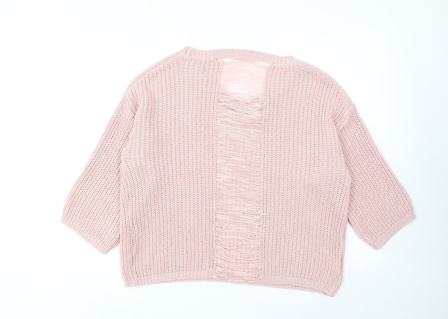 New Look Womens Pink Round Neck Acrylic Pullover Jumper Size M - Distressed Back Detail