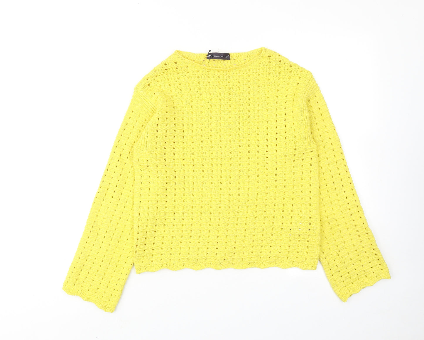 Marks and Spencer Womens Yellow Round Neck Cotton Pullover Jumper Size S