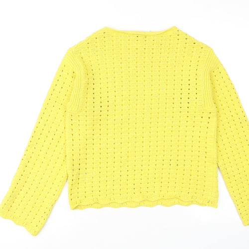 Marks and Spencer Womens Yellow Round Neck Cotton Pullover Jumper Size S