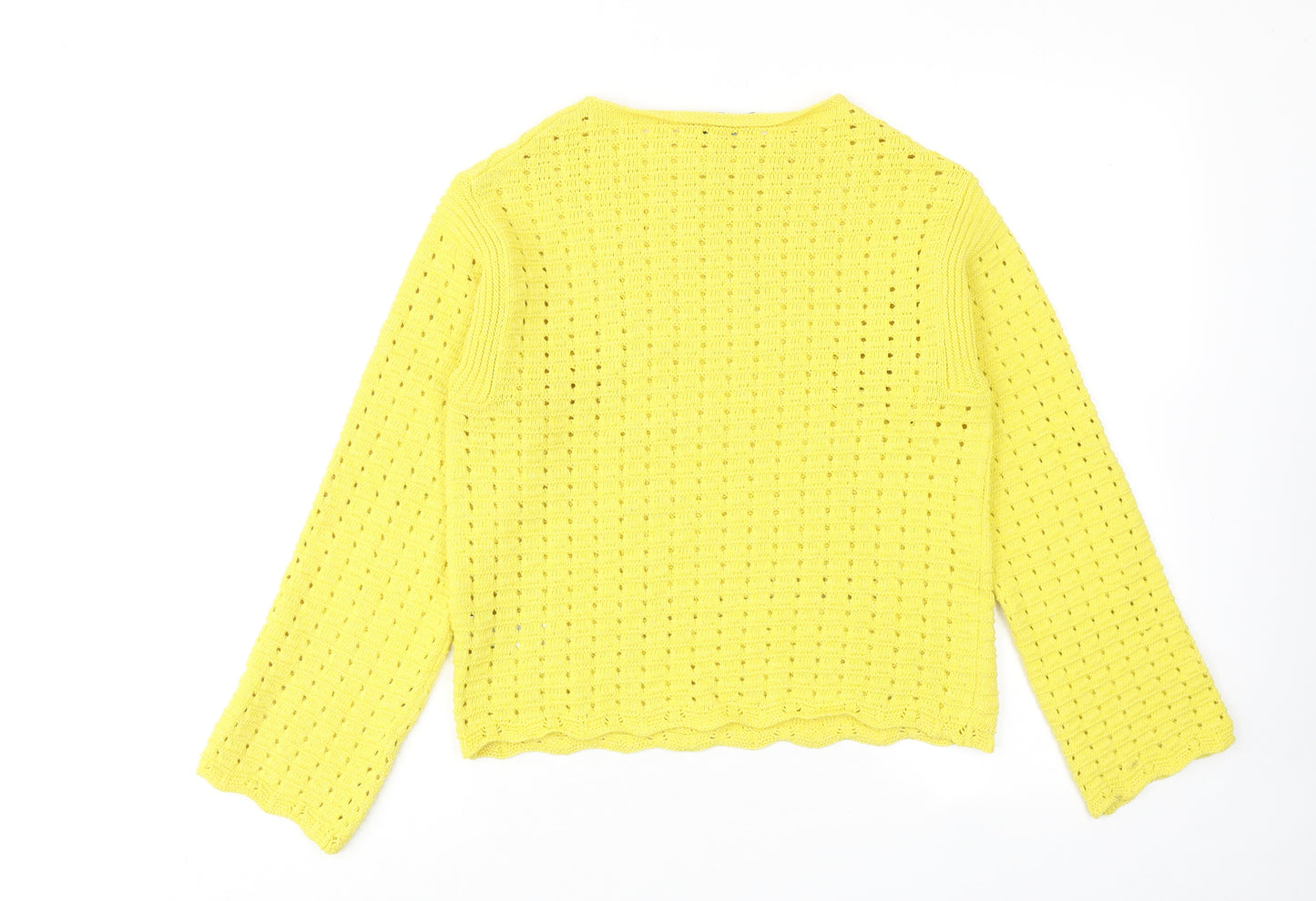 Marks and Spencer Womens Yellow Round Neck Cotton Pullover Jumper Size S