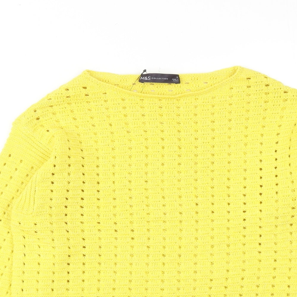 Marks and Spencer Womens Yellow Round Neck Cotton Pullover Jumper Size S