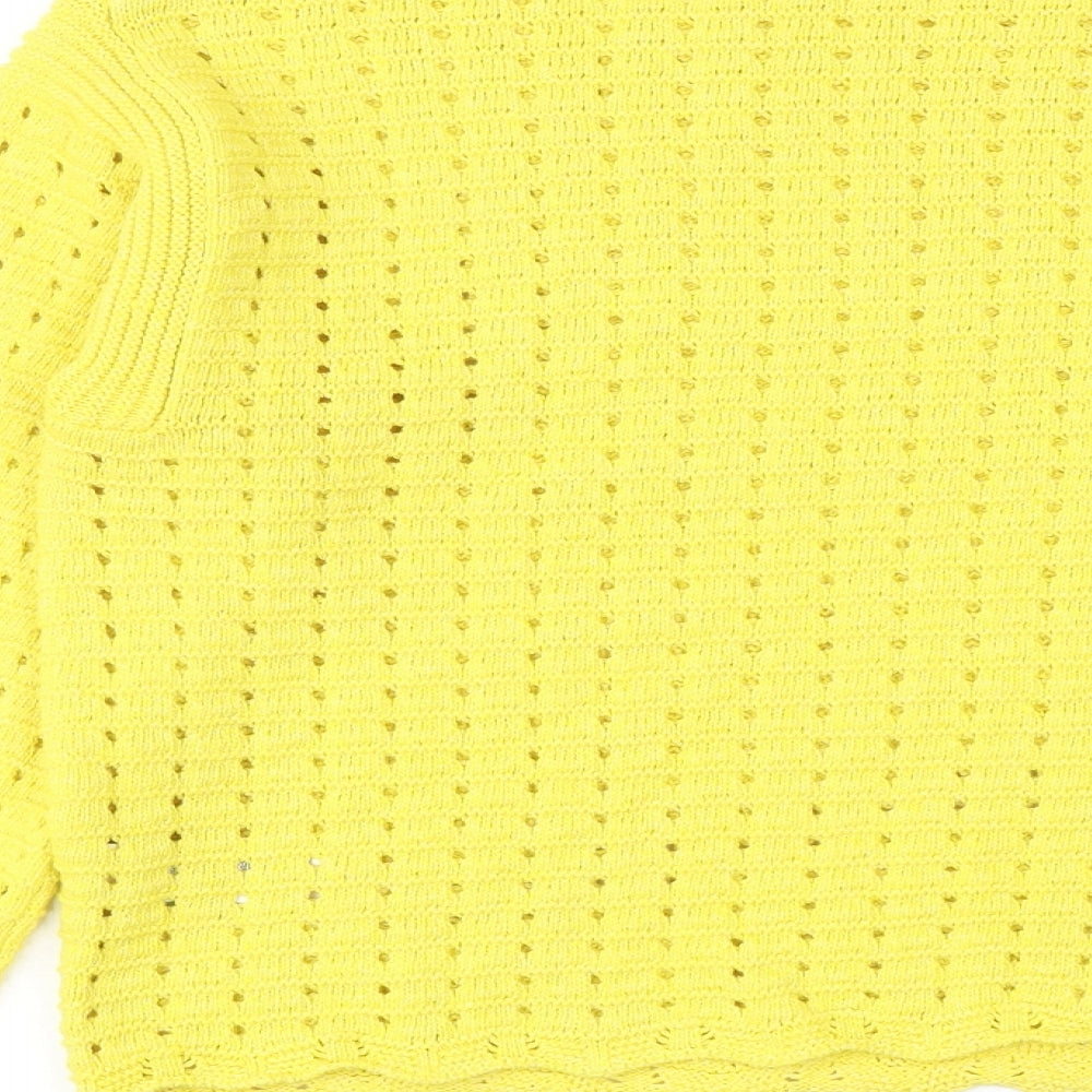Marks and Spencer Womens Yellow Round Neck Cotton Pullover Jumper Size S