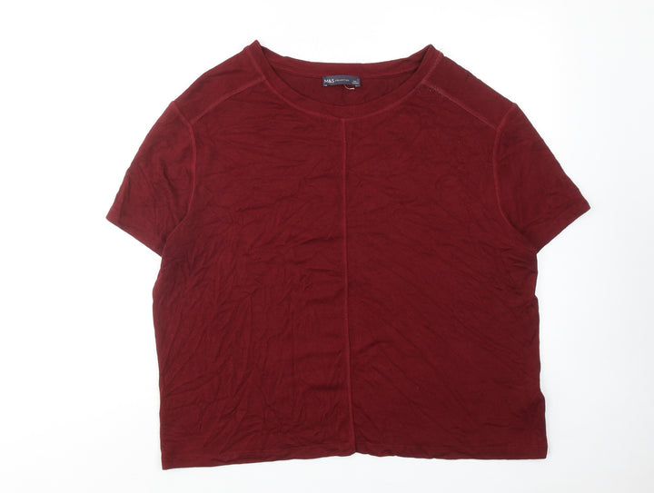 Marks and Spencer Womens Red Polyester Basic T-Shirt Size L Round Neck