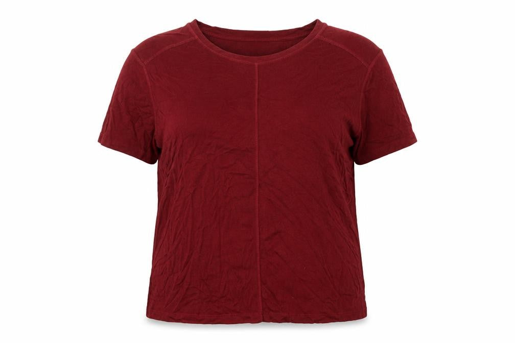 Front view of Marks & Spencer women’s red polyester basic t-shirt, size L, round neck