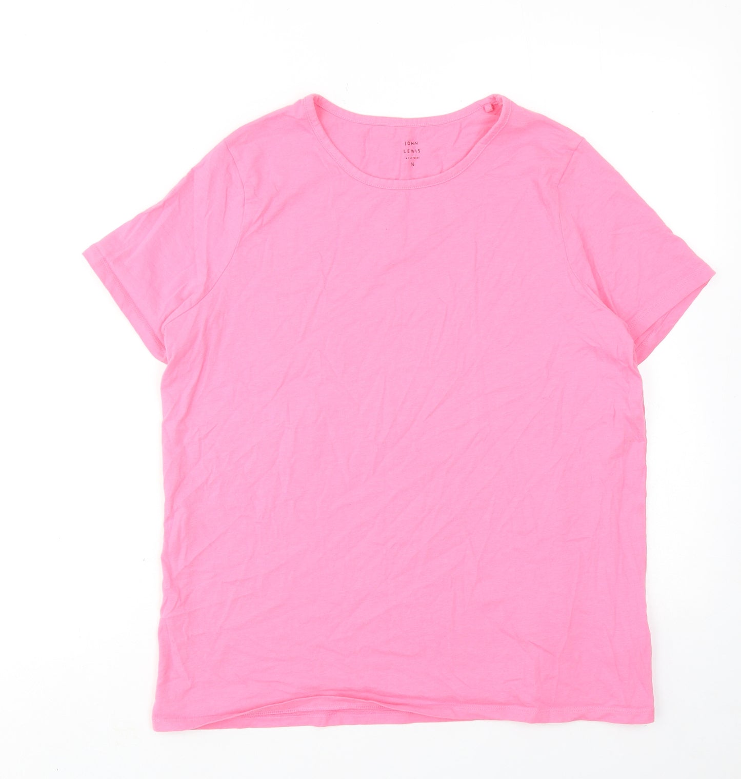 John Lewis Womens Pink Cotton Basic T-Shirt Size 16 Round Neck