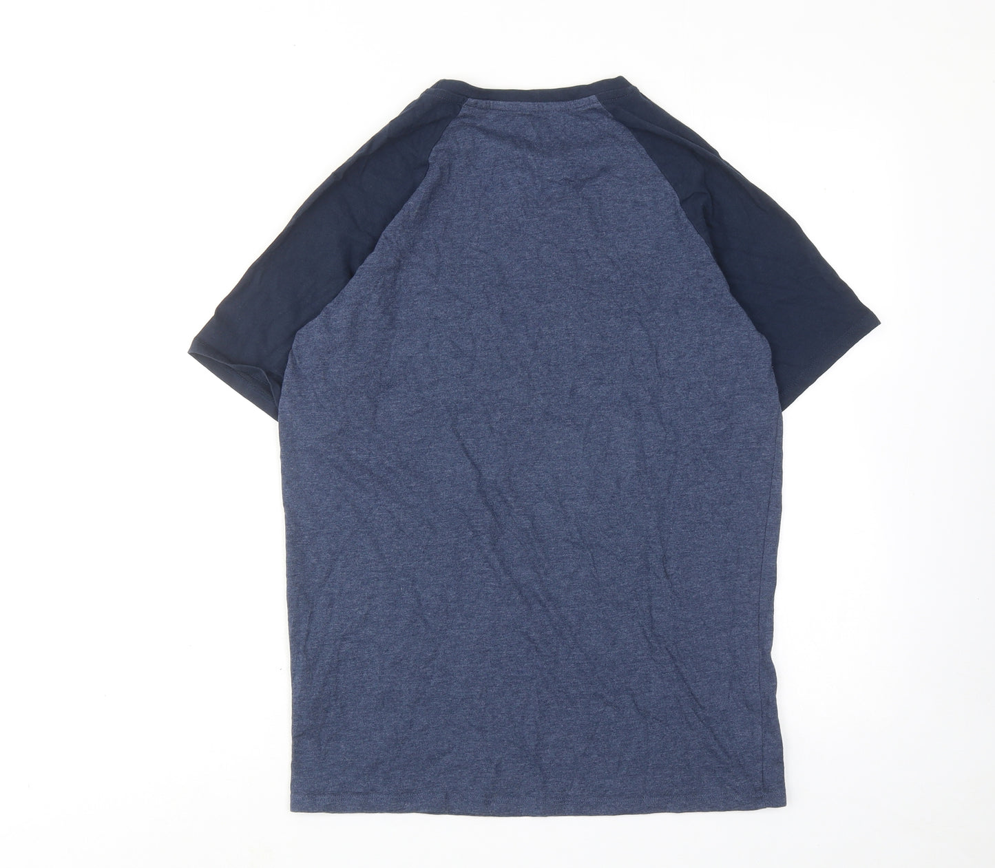 Threadbare Mens Blue Colourblock Cotton T-Shirt Size S Round Neck