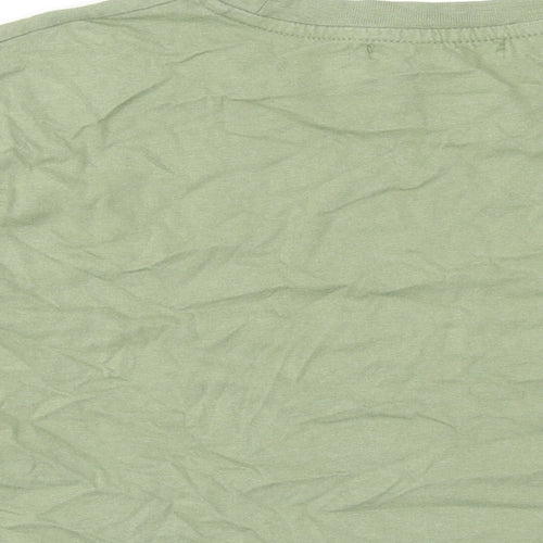 Pull&Bear Womens Green Cotton Cropped T-Shirt Size S Round Neck