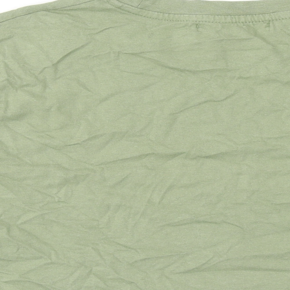 Pull&Bear Womens Green Cotton Cropped T-Shirt Size S Round Neck