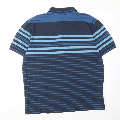 HUGO BOSS Mens Blue Striped Cotton Polo Size L Collared Button