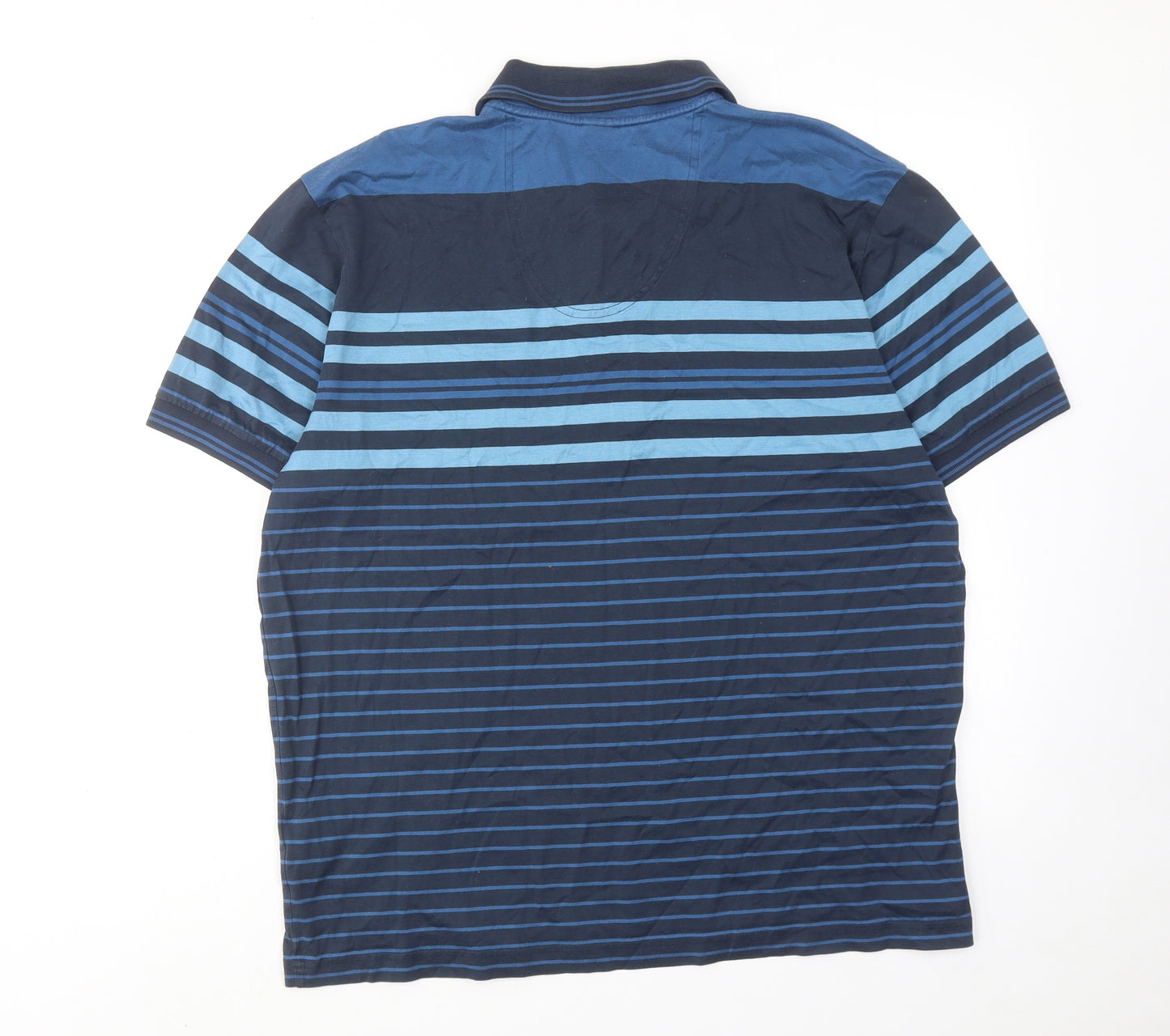 HUGO BOSS Mens Blue Striped Cotton Polo Size L Collared Button