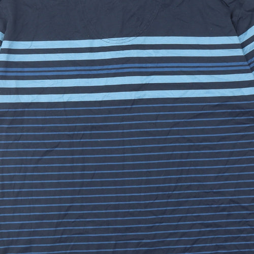 HUGO BOSS Mens Blue Striped Cotton Polo Size L Collared Button