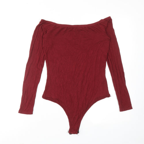 PRETTYLITTLETHING Womens Red Viscose Bodysuit One-Piece Size 12 Snap