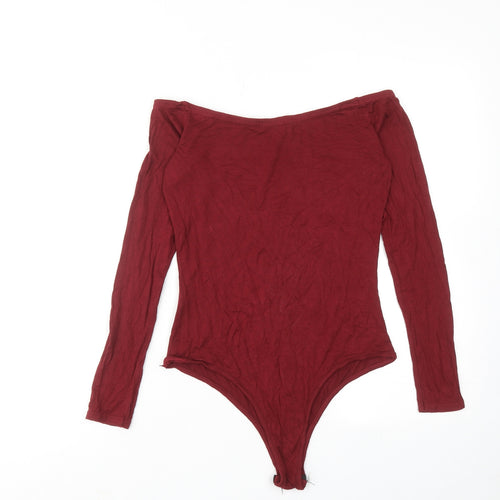 PRETTYLITTLETHING Womens Red Viscose Bodysuit One-Piece Size 12 Snap