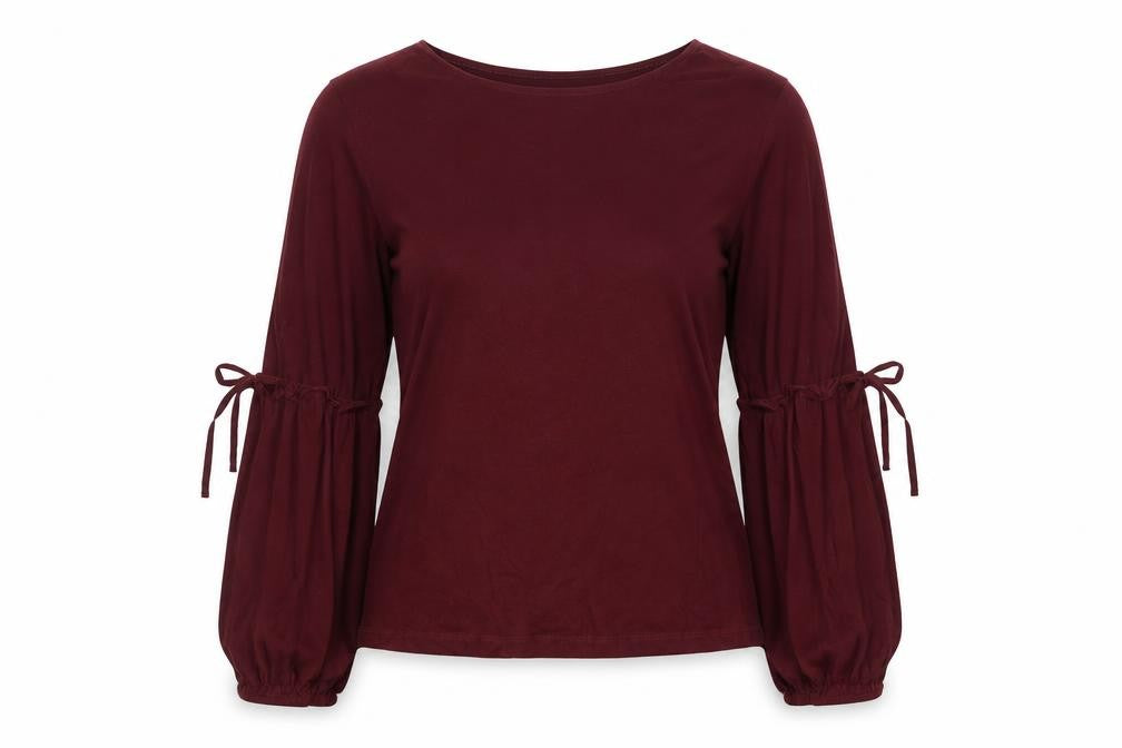 Front view of New Look women’s red cotton basic blouse, size UK 10, round neck