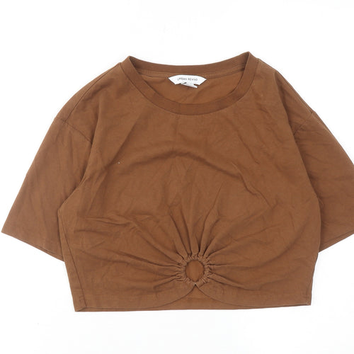 Urban Revivo Womens Brown Cotton Cropped T-Shirt Size 8 Round Neck - Ring Detail