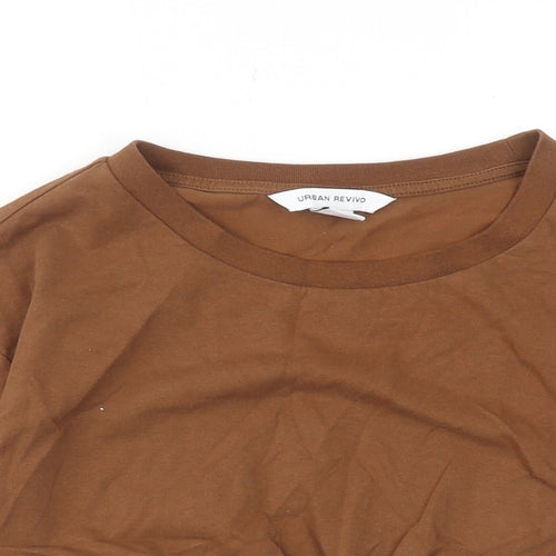 Urban Revivo Womens Brown Cotton Cropped T-Shirt Size 8 Round Neck - Ring Detail