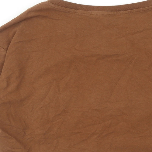 Urban Revivo Womens Brown Cotton Cropped T-Shirt Size 8 Round Neck - Ring Detail