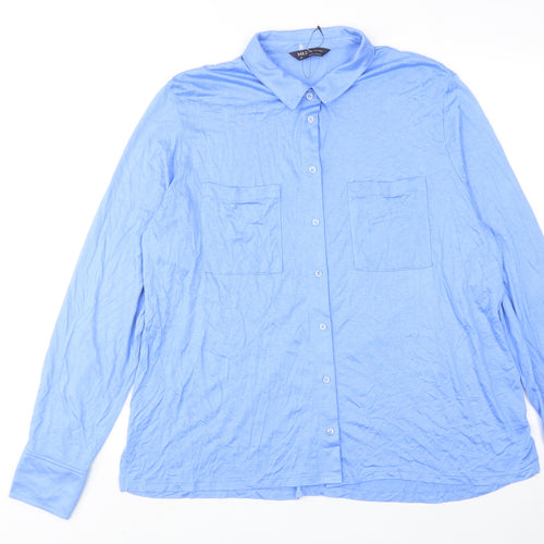 Marks and Spencer Womens Blue Viscose Basic Button-Up Size 20 Collared