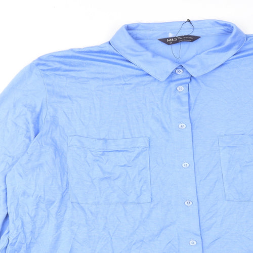Marks and Spencer Womens Blue Viscose Basic Button-Up Size 20 Collared