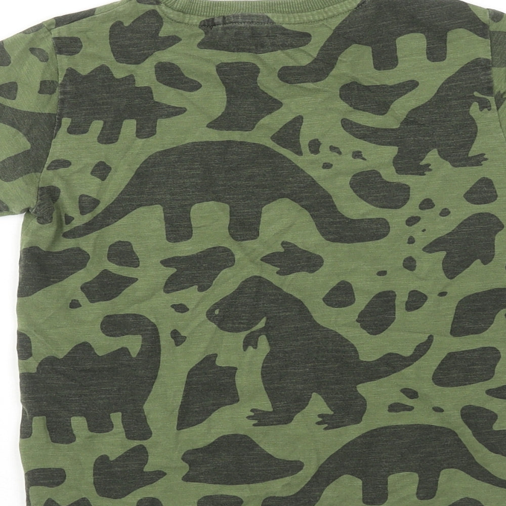 NEXT Boys Green Geometric Cotton Basic T-Shirt Size 6-7 Years Round Neck Pullover - Dinosaur