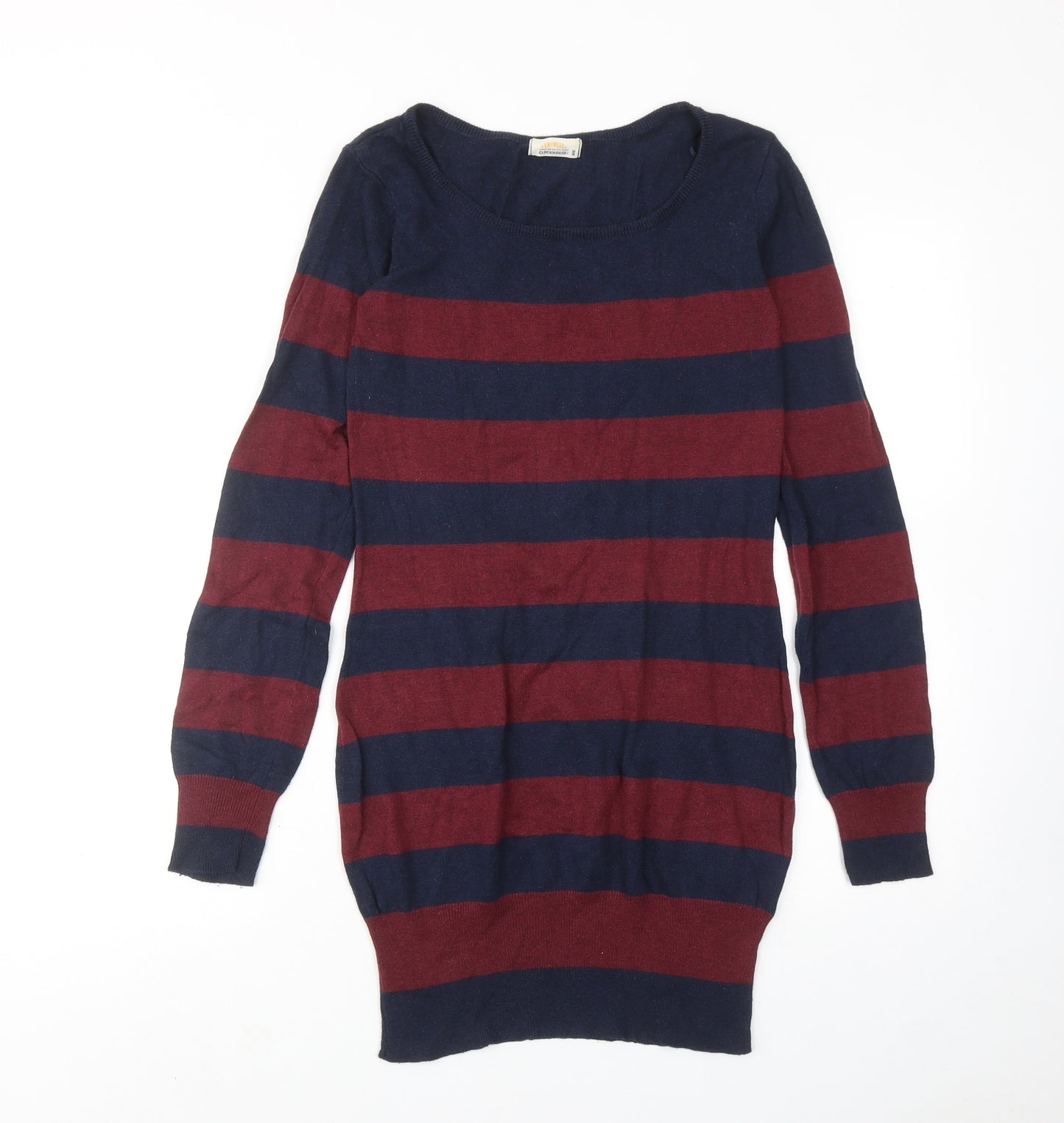 Clockhouse Womens Blue Striped Cotton Jumper Dress Size M Round Neck Pullover