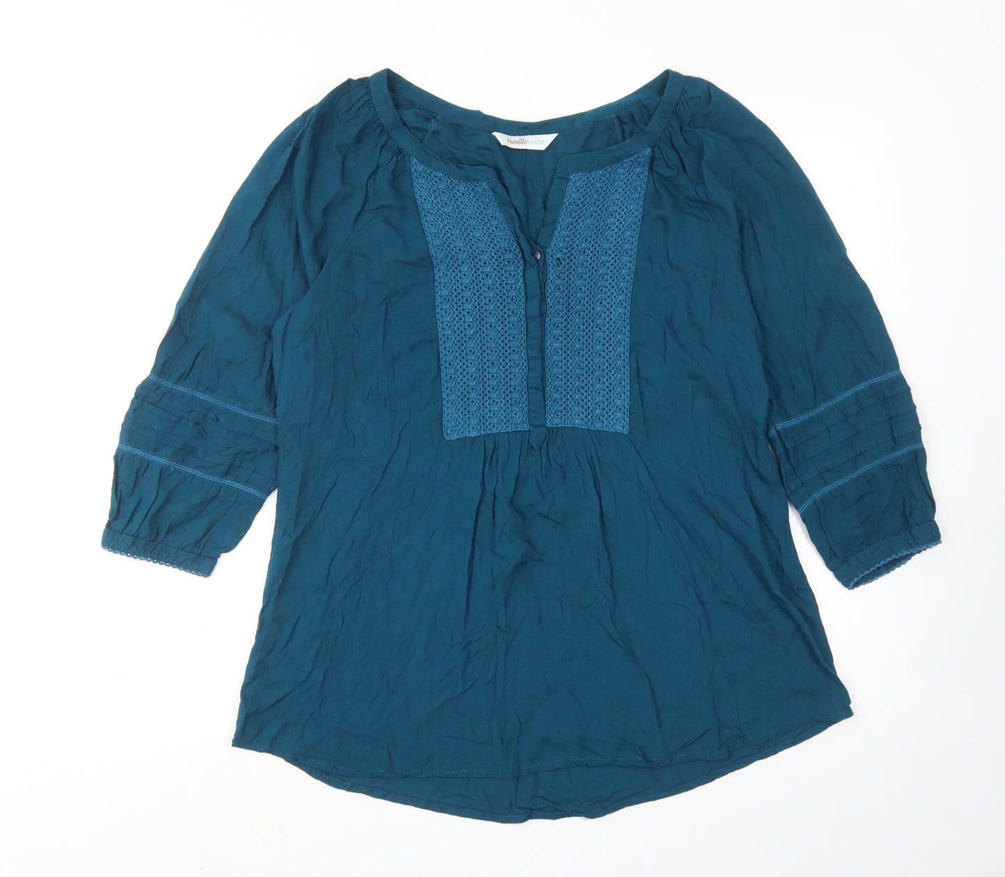 BHS Womens Blue Viscose Basic Blouse Size 14 V-Neck