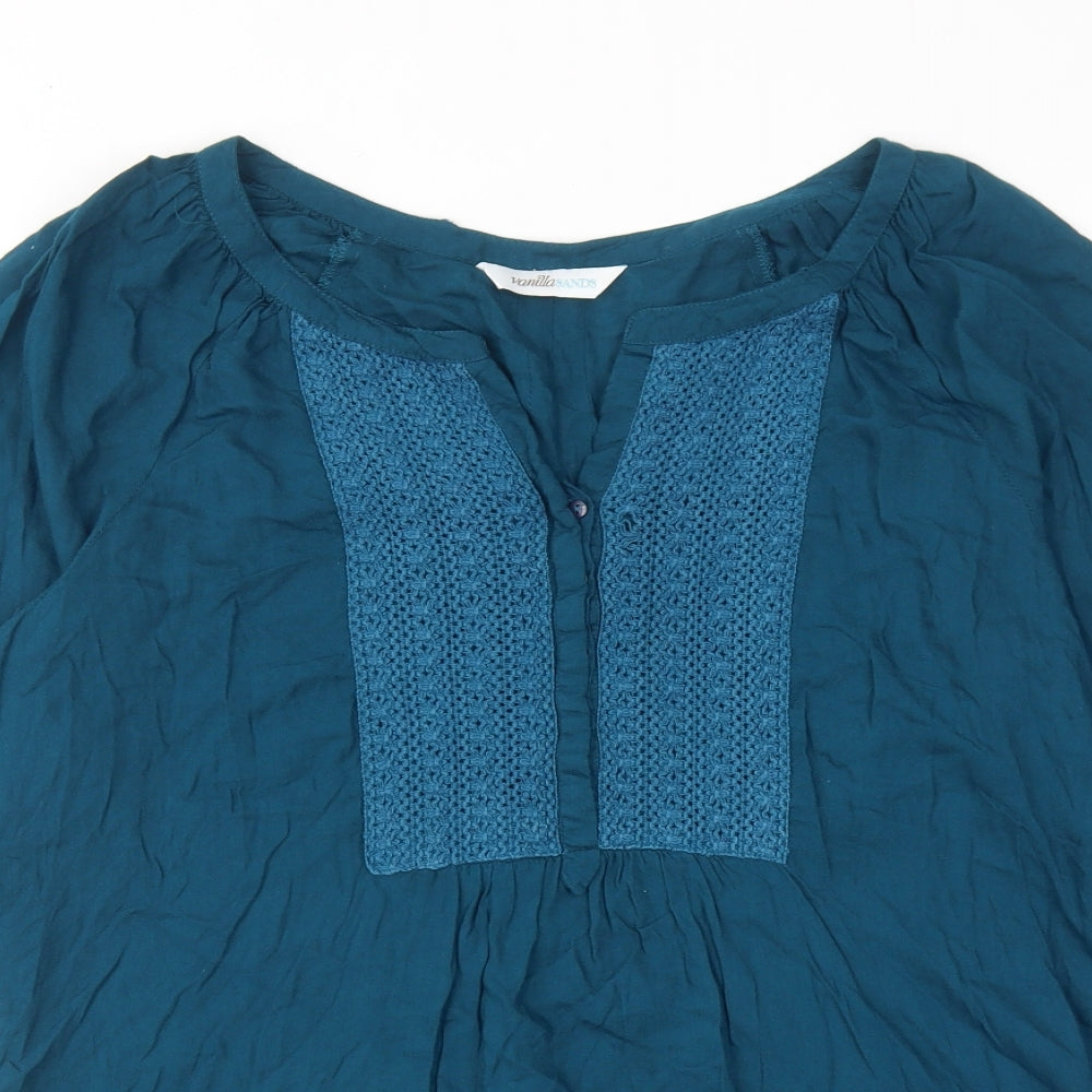 BHS Womens Blue Viscose Basic Blouse Size 14 V-Neck