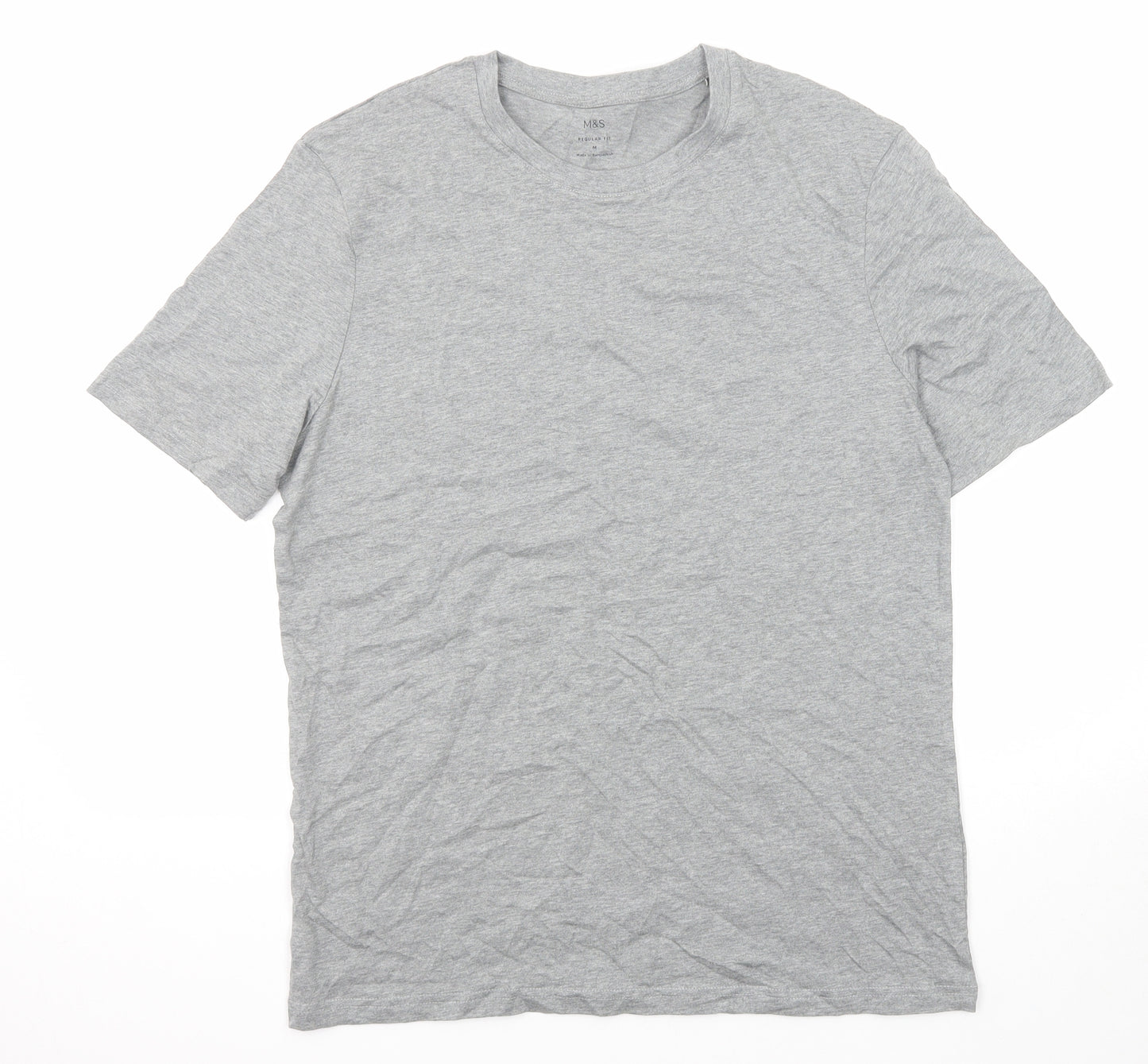Marks and Spencer Mens Grey Polyester T-Shirt Size M Round Neck