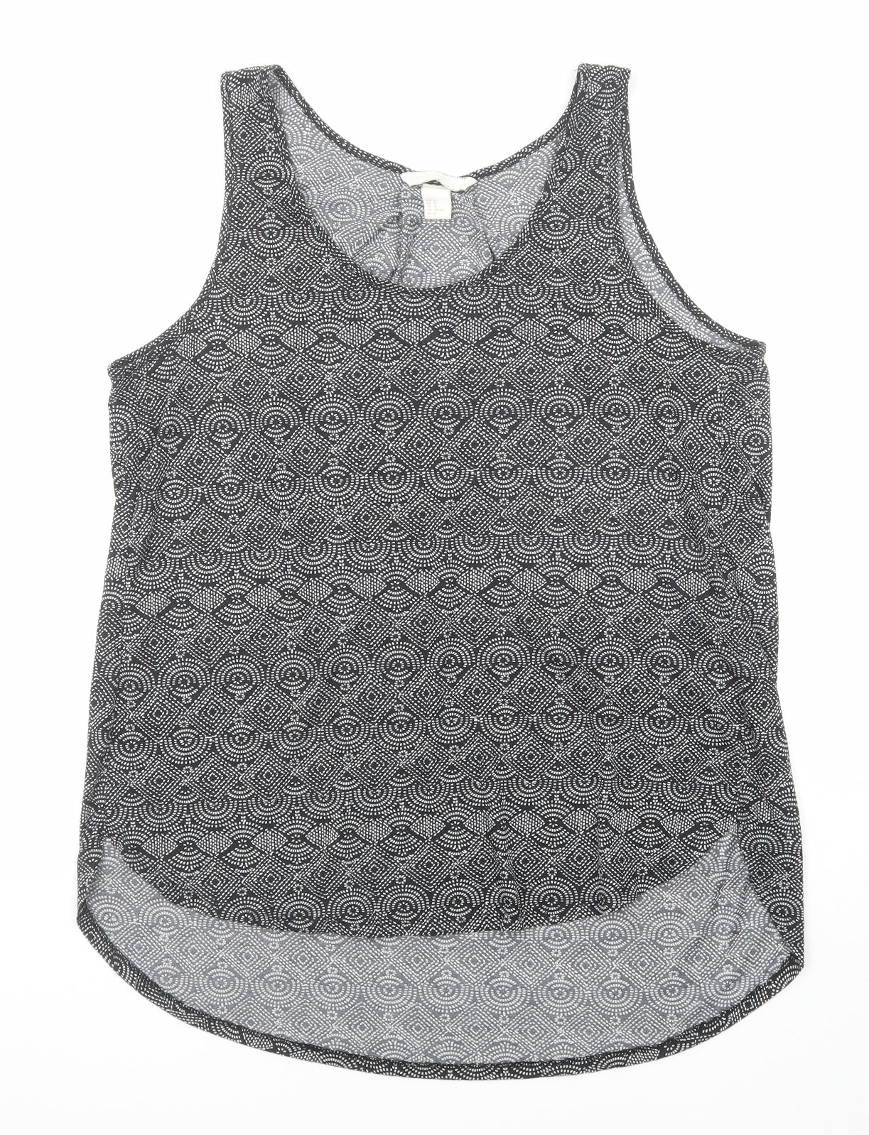 H&M Womens Black Geometric Polyester Basic Tank Size M Scoop Neck