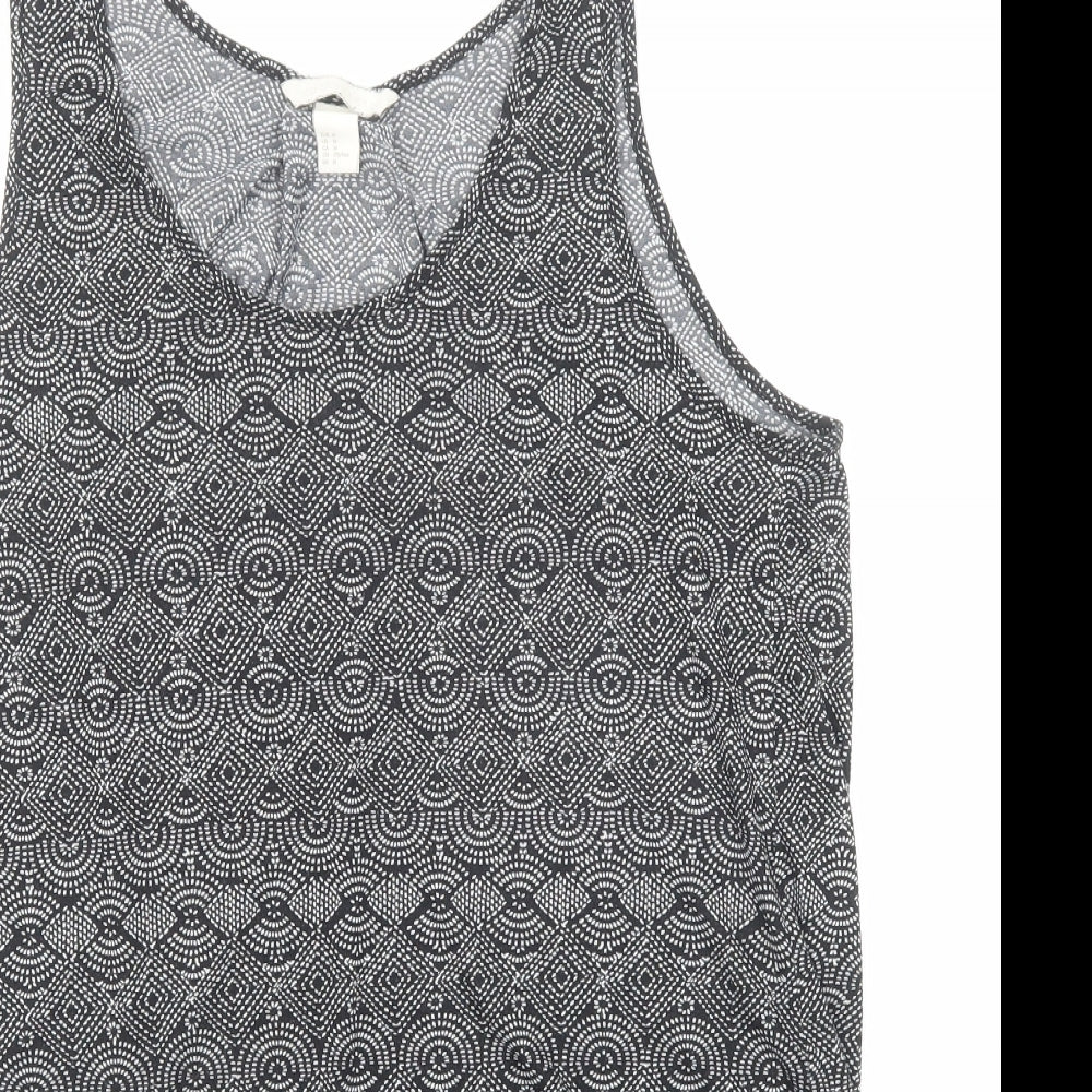 H&M Womens Black Geometric Polyester Basic Tank Size M Scoop Neck
