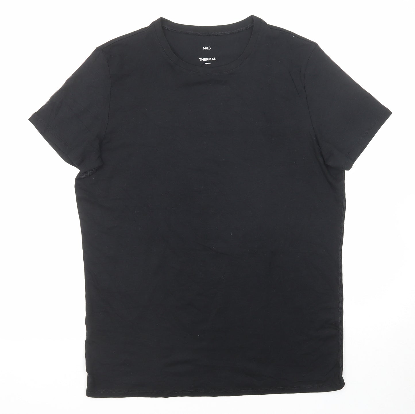 Marks and Spencer Mens Black Polyester T-Shirt Size L Round Neck