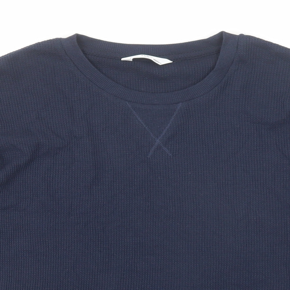 Marks and Spencer Boys Blue Cotton Basic T-Shirt Size 9-10 Years Round Neck Pullover