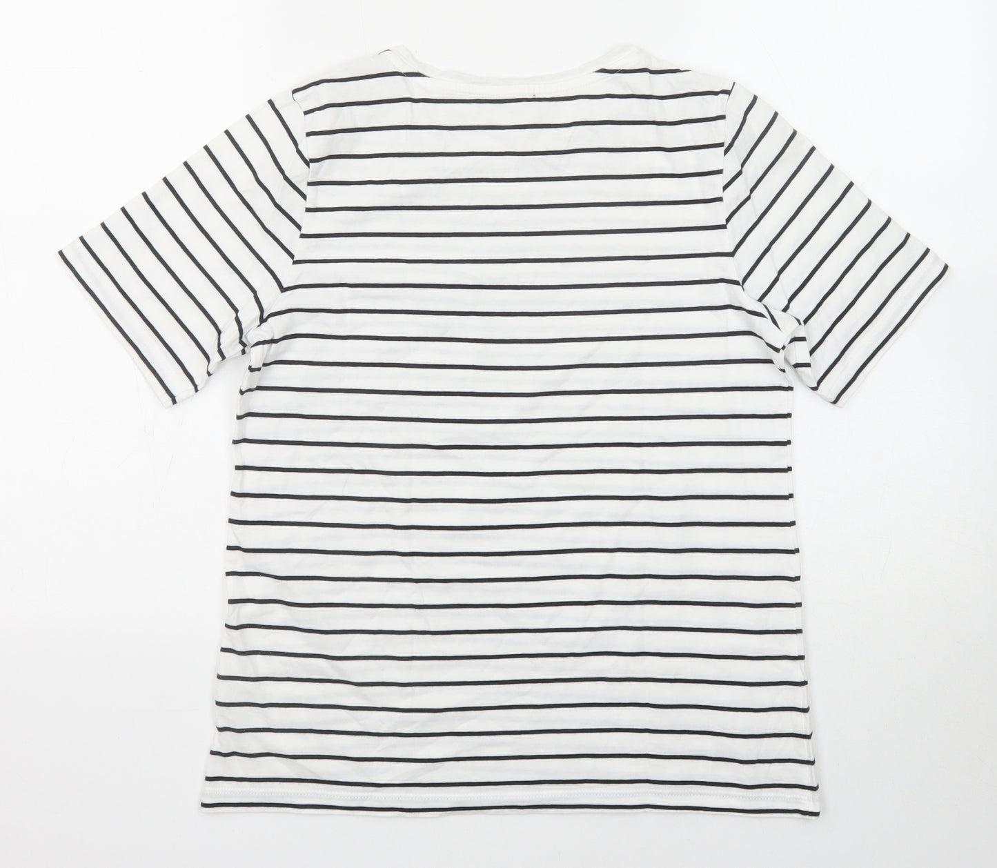 Marks and Spencer Womens Black Striped Cotton Basic T-Shirt Size 12 Round Neck