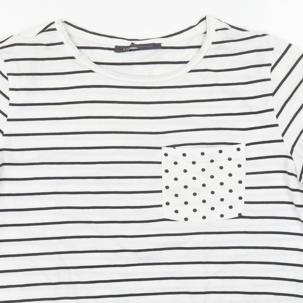 Marks and Spencer Womens Black Striped Cotton Basic T-Shirt Size 12 Round Neck