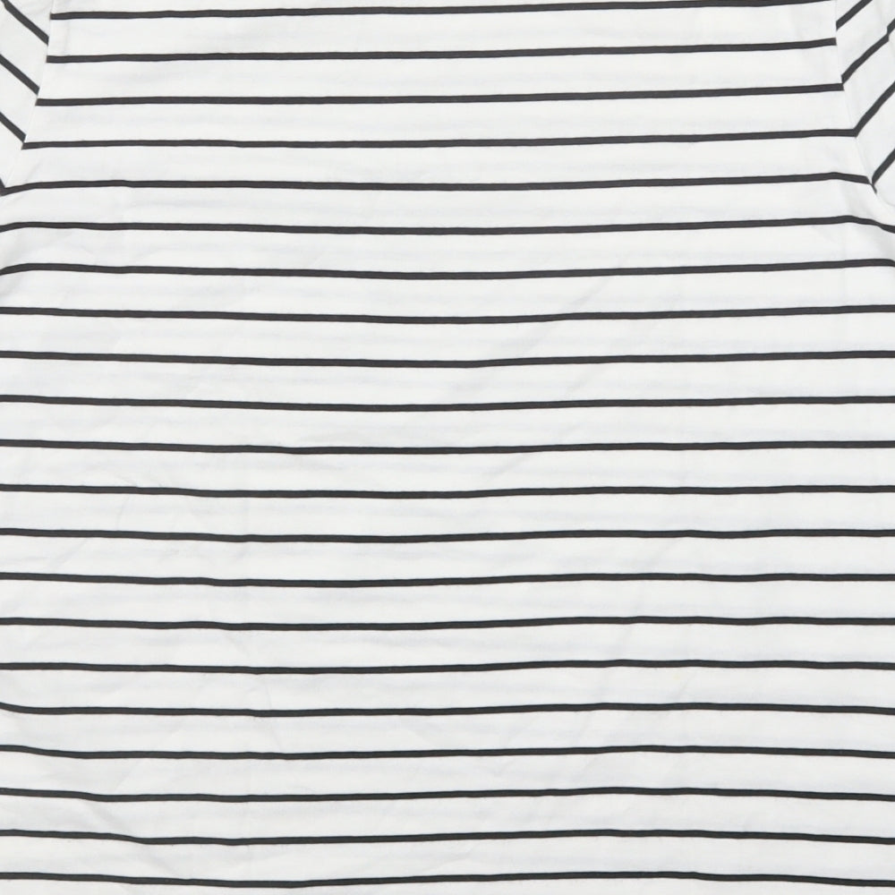 Marks and Spencer Womens Black Striped Cotton Basic T-Shirt Size 12 Round Neck