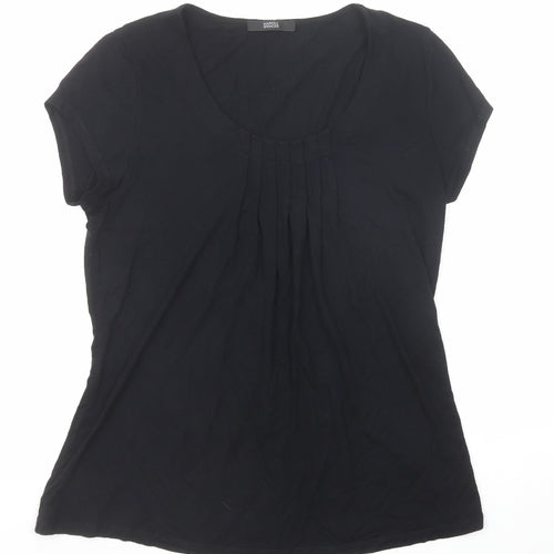 Marks and Spencer Womens Black Viscose Basic T-Shirt Size 8 Scoop Neck - Pleat Front Detail