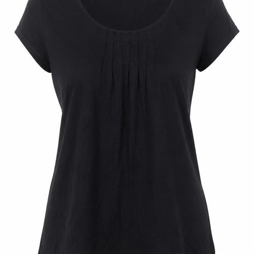 Marks and Spencer Womens Black Viscose Basic T-Shirt Size 8 Scoop Neck - Pleat Front Detail