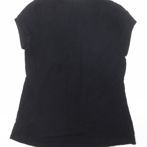 Marks and Spencer Womens Black Viscose Basic T-Shirt Size 8 Scoop Neck - Pleat Front Detail