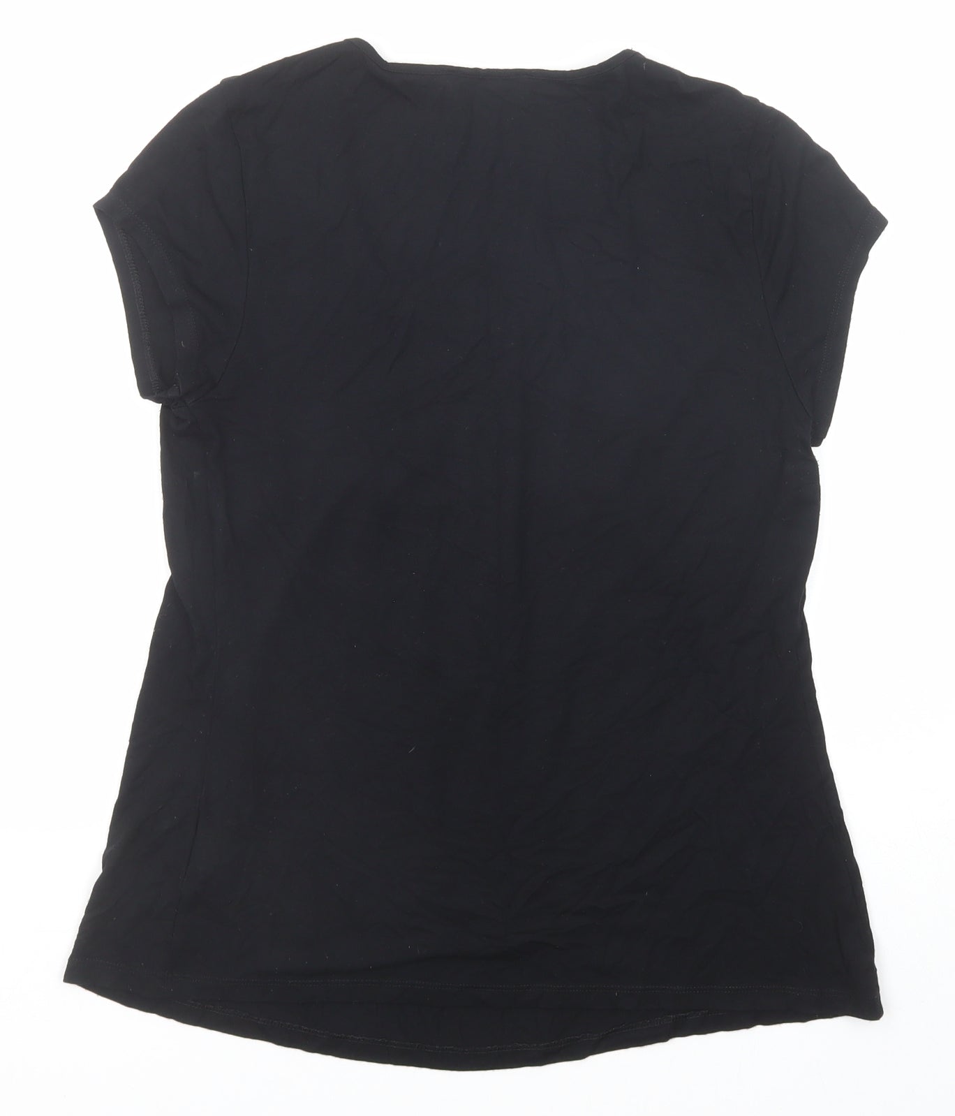Marks and Spencer Womens Black Viscose Basic T-Shirt Size 8 Scoop Neck - Pleat Front Detail