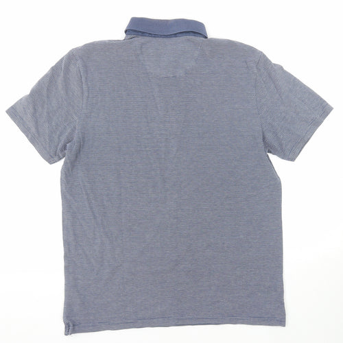 Marks and Spencer Mens Blue Striped Cotton Polo Size M Collared Button