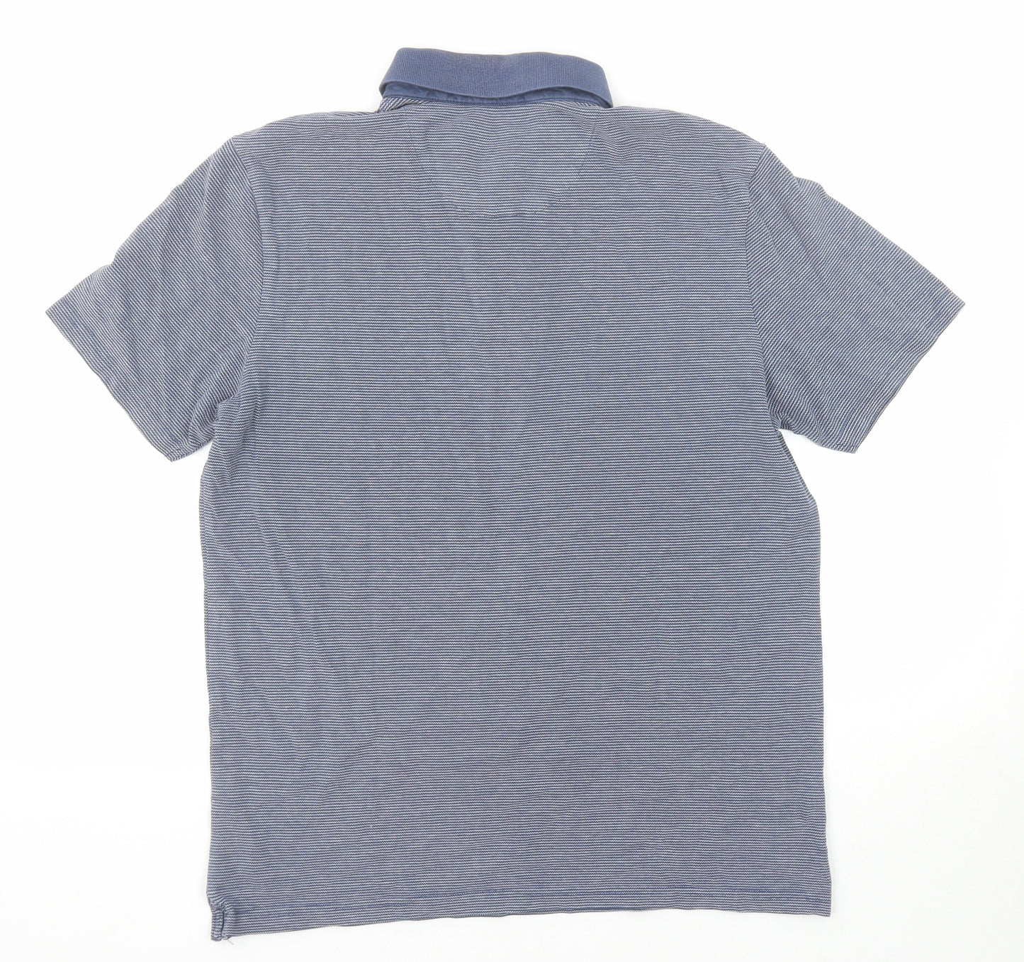 Marks and Spencer Mens Blue Striped Cotton Polo Size M Collared Button
