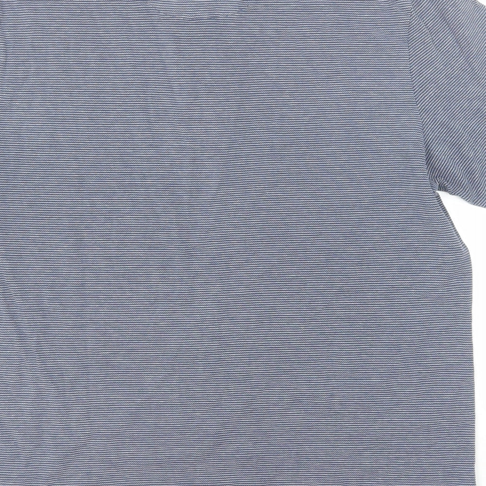 Marks and Spencer Mens Blue Striped Cotton Polo Size M Collared Button