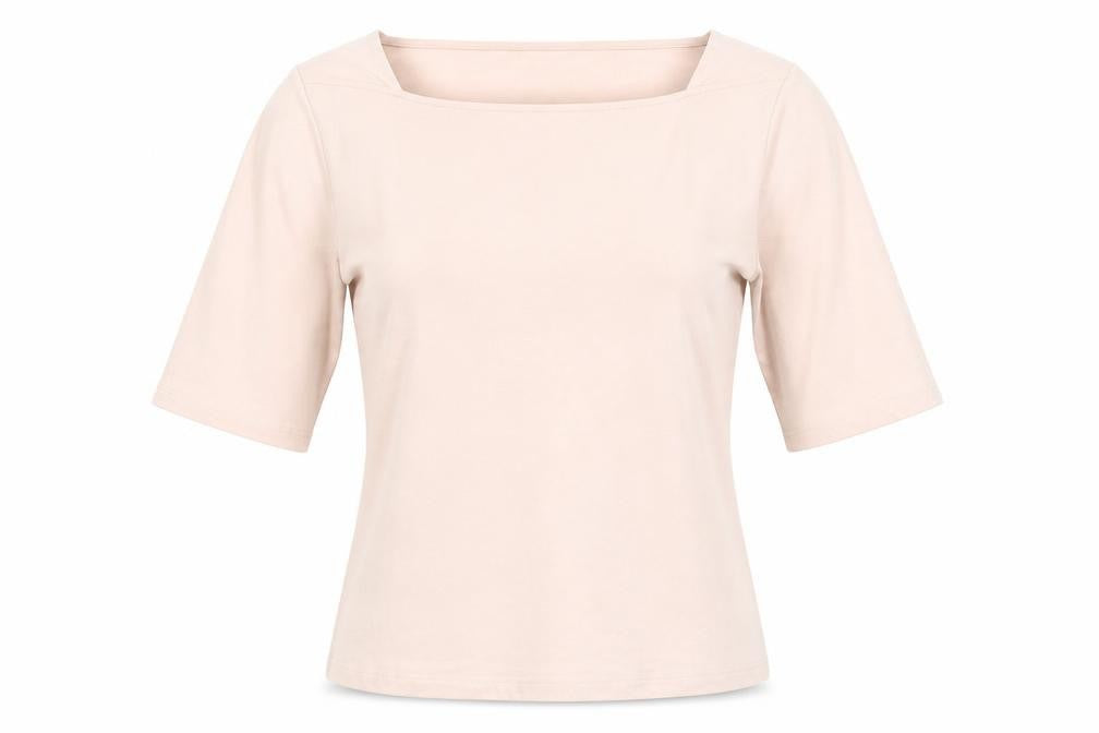 Front view of Autograph women’s pink modal basic t-shirt, size UK 10, square neck