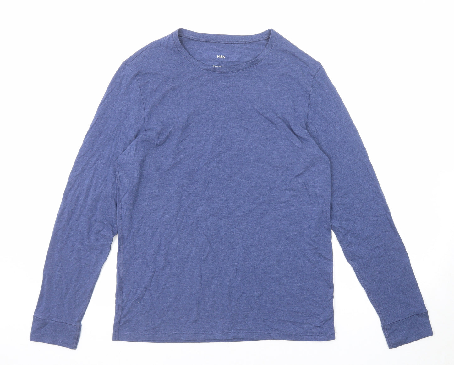 Marks and Spencer Mens Blue Polyester T-Shirt Size M Round Neck