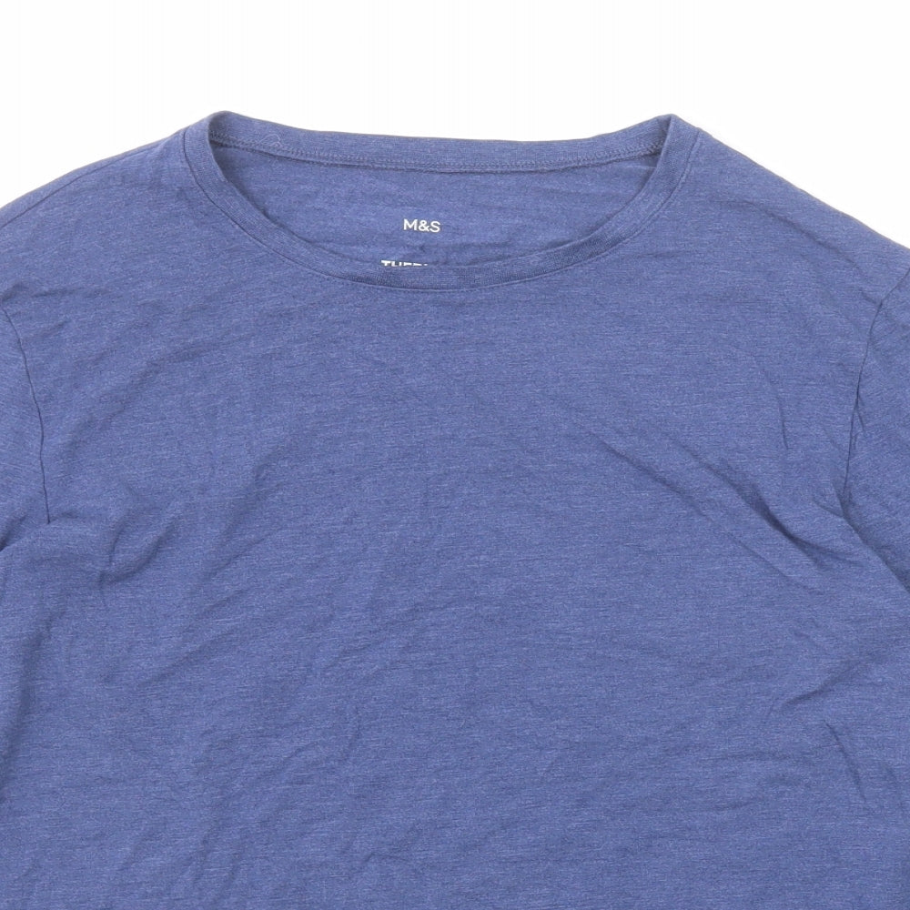 Marks and Spencer Mens Blue Polyester T-Shirt Size M Round Neck